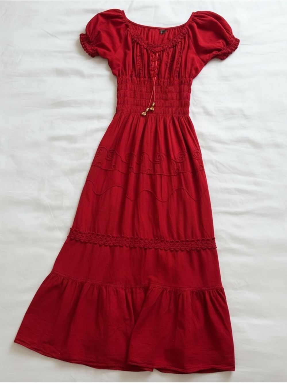 Red Smocked Maxi Dress - Women's Red Dress